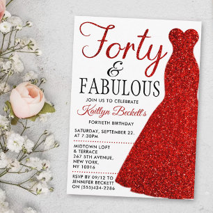 Elegant Glitter Dress Fyrtio och födelsedag Inbjudningar