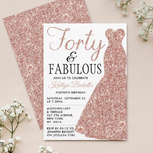 Elegant Glitter Dress Fyrtio och födelsedag Inbjudningar