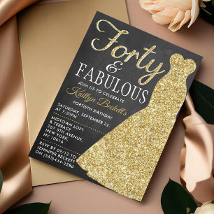 Elegant Glitter Dress Fyrtio och födelsedag Inbjudningar