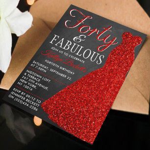Elegant Glitter Dress Fyrtio och födelsedag Inbjudningar