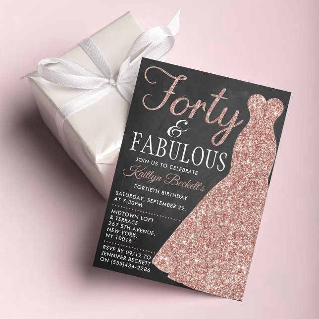 Elegant Glitter Dress | Fyrtio och födelsedag Inbjudningar (Skapare uppladdad)