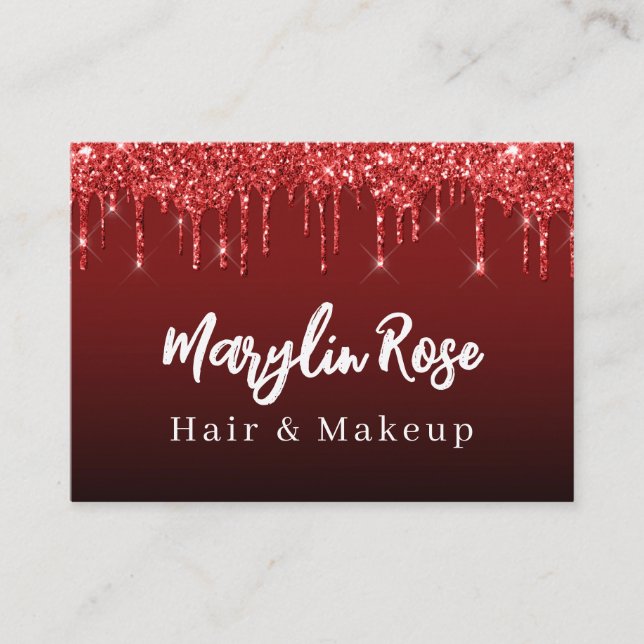 ELEGANT GLITTER DRIP-CHIC ANPASSADE RED VISITKORT (Framsida)