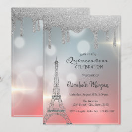 Elegant Glitter Drips, Eiffel Torn Quinceanera Inbjudningar