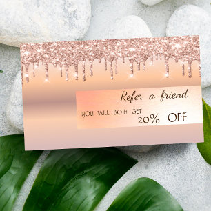 Elegant Glitter Drips Rosa Guld Referralkort Rabattkort