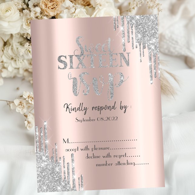 Elegant Glitter Drips Rose Gold Sweet 16 RSVP  Inbjudningar (Skapare uppladdad)