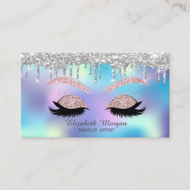 Elegant Glitter Driver Faux Lash Blue HoloGraph Visitkort (Framsida)