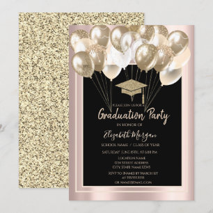 Elegant glitter examensmössa, ballonger rose gold inbjudningar