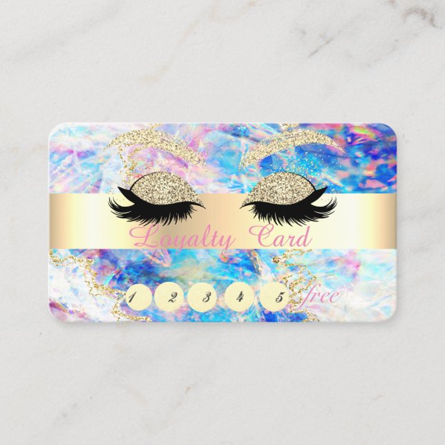 Elegant Glitter Faux Lash Opal Lojalitetskort (Framsida)