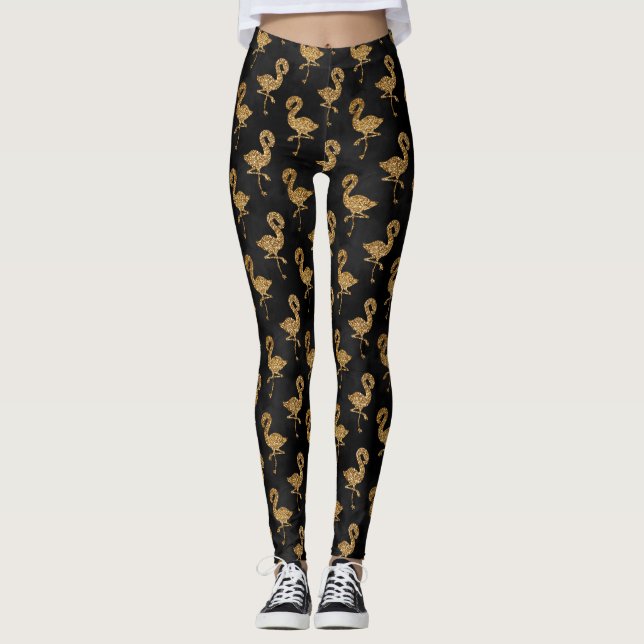 Elegant Glitter Flamingo Exotic Mönster Glam Leggings (Framsida)