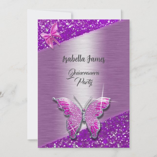 elegant glitter foil gnistra lila Butterfly Inbjudningar (Framsida)