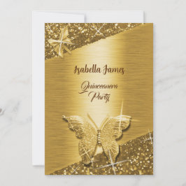 elegant glitter-folie gnistra chic guld Butterfly Inbjudningar