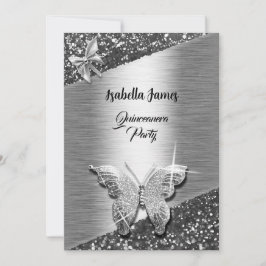elegant glitter-folie gnistra chic silver Butterfl Inbjudningar