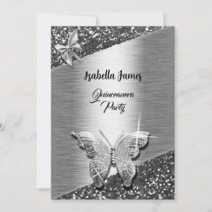 elegant glitter-folie gnistra chic silver Butterfl Inbjudningar