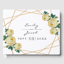 Elegant Glitter Geo Gult Blommigt Bröllop Gästböcker