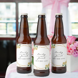 Elegant Glitter Geo Gult Blommigt Bröllop Ölflaska Etikett