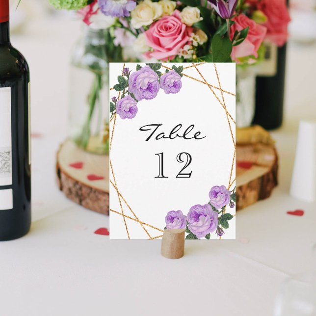 Elegant Glitter Geo Lila Blommigt Bord Meddelande (Skapare uppladdad)