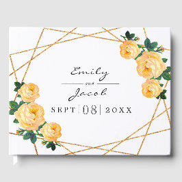 Elegant Glitter Geo Orange Blommigt Bröllop Gästböcker