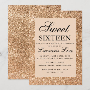 Elegant Glitter Girly Sweet sixteen 16 födelsedag Inbjudningar