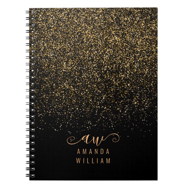Elegant Glitter Glam Monogram Namn Anteckningsbok (Framsidan)