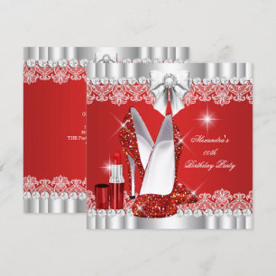 Elegant Glitter Glamour Röd Hi Klack Läppstift Inbjudningar