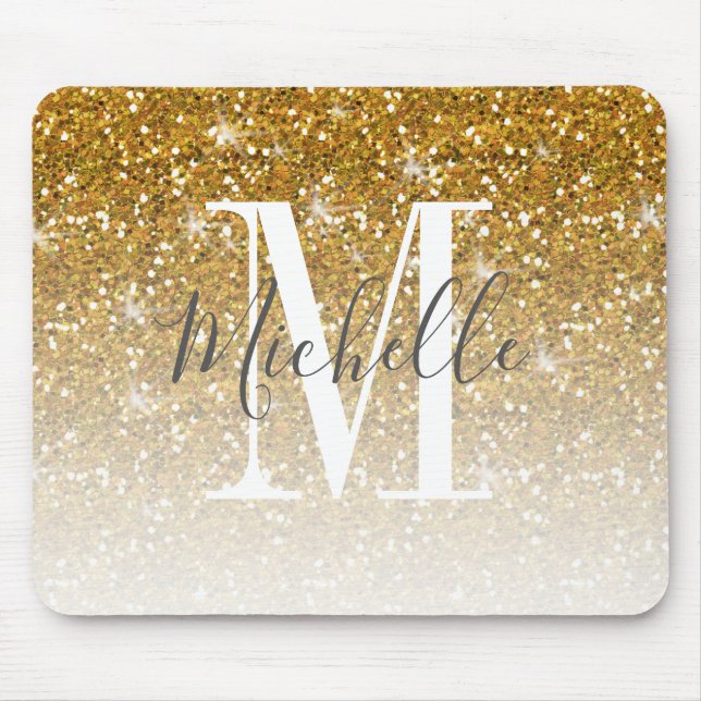 Elegant Glitter Gnistra Monogram Namn Musmatta (Framsidan)