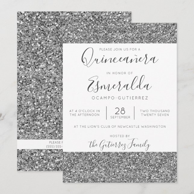 Elegant Glitter Gnistra Quinceanera Inbjudningar (Fram/baksida)