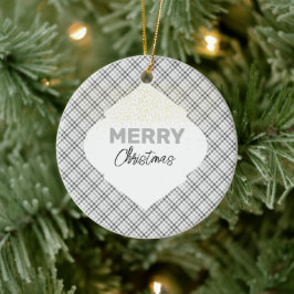 Elegant Glitter God Jul Plaid Grå Vit Julgransprydnad Keramik