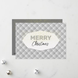 Elegant Glitter God Jul Tartan Grå Vit Julkort