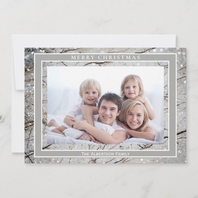 Elegant Glitter Grå Marmor Foto God Jul Julkort (Framsida)