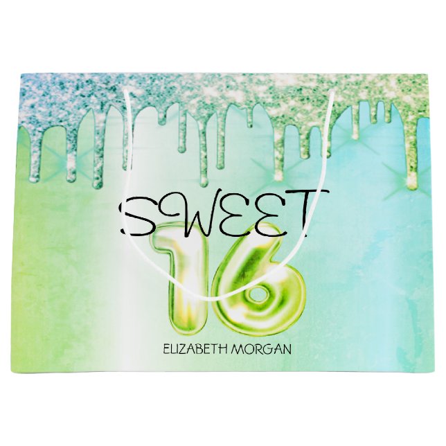 Elegant Glitter Grönt Drips Grönt Sweet 16 (Framsidan)