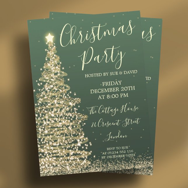 Elegant Glitter Grönt jul Party Inbjudningar (Elegant Glitter Tree Green Christmas Party Invitation)