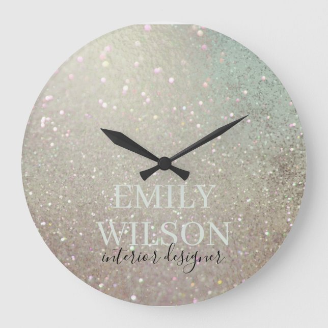 Elegant Glitter Grönt Rosa Aqua Shiny Shimmer Stor Klocka (Framsida)