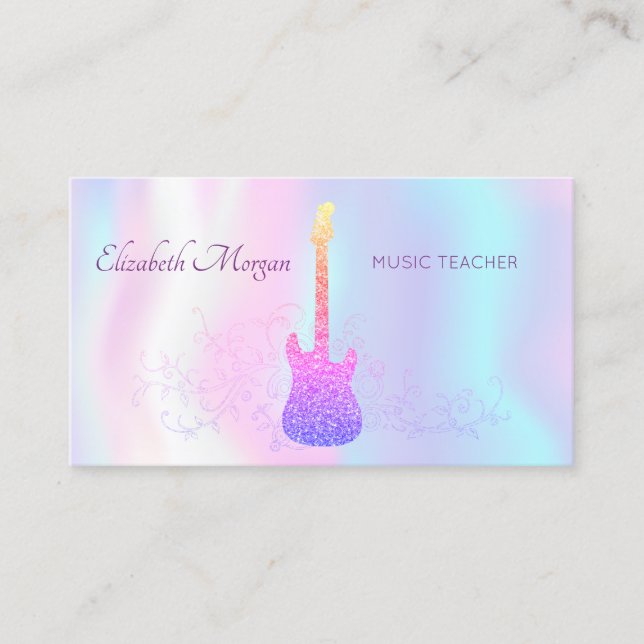 Elegant,Glitter Guitar,Hologrphic Music Teacher Visitkort (Framsida)