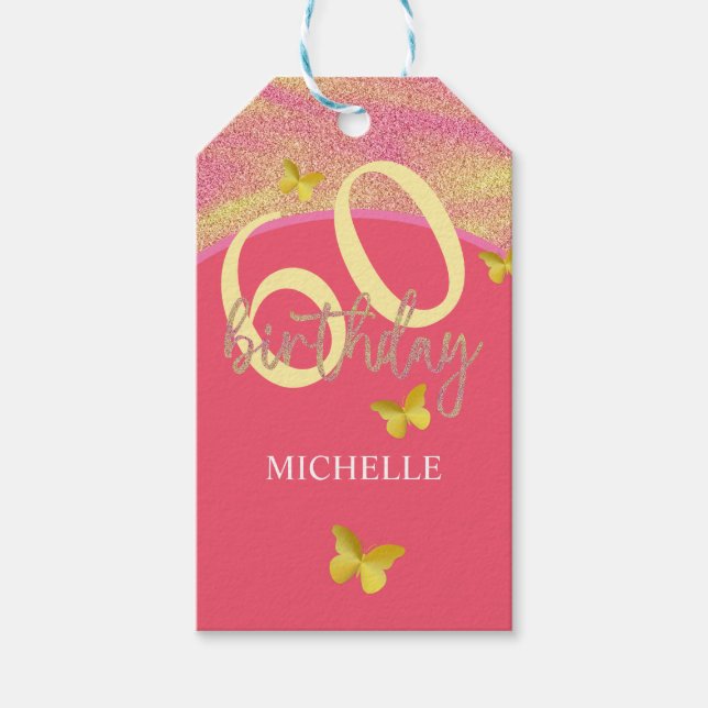 Elegant Glitter Guld Butterfly Calligraphy Presentetikett (Framsidan)