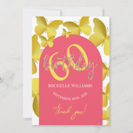 Elegant Glitter Guld Butterfly Calligraphy Tack Kort