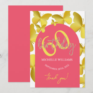 Elegant Glitter Guld Butterfly Calligraphy Tack Kort
