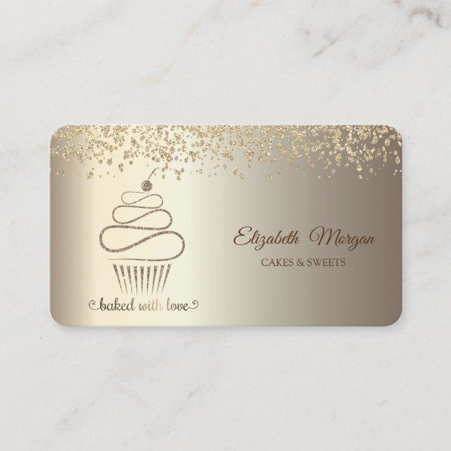 Elegant Glitter Guld Cupcake,Sötsaker,Bageri   Visitkort (Framsida)