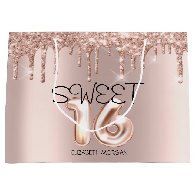 Elegant Glitter Guld Drips Sweet 16 (Framsidan)