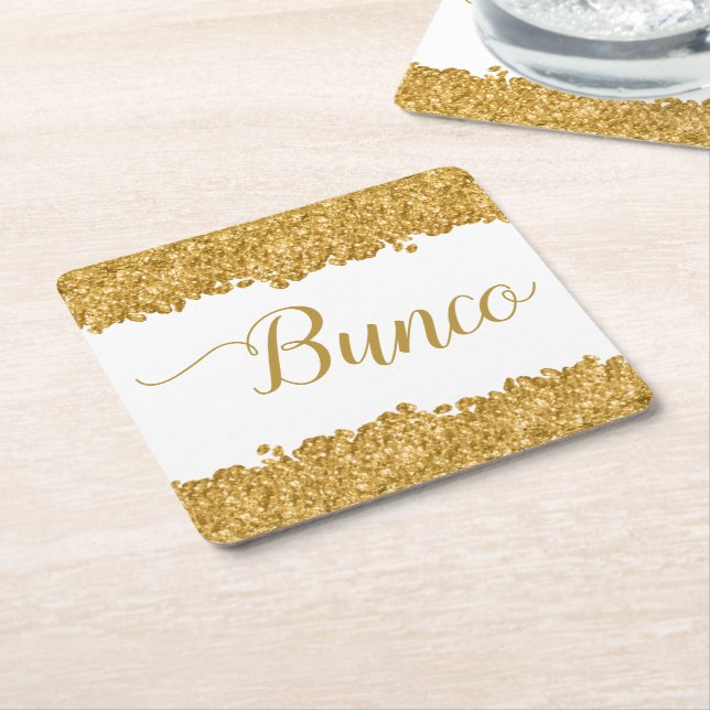 Elegant Glitter Guld Girly Bunco Party Napkins Underlägg Papper Kvadrat (Vinklad)