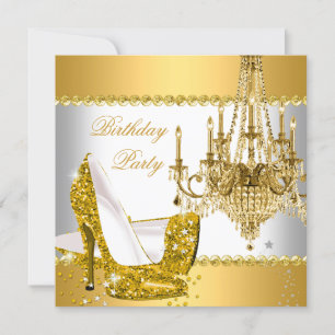Elegant Glitter Guld Glamour Taklampa Party Inbjudningar