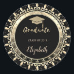 Elegant Glitter Guld Grad Cap,Konfetti Runt Klistermärke<br><div class="desc">Glitter studentmössa,  konfetti och guld cirklar ram med ert namn.</div>