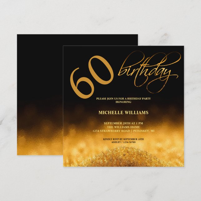 Elegant glitter guld kalligrafi födelsedag (Fram/baksida)