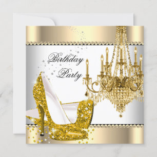 Elegant Glitter Guld Kräm Vit Taklampa Party Inbjudningar