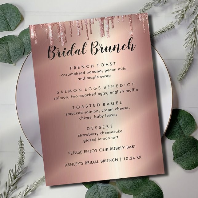 Elegant Glitter Guld Möhippa Brunch Menu-kort Meny (Skapare uppladdad)