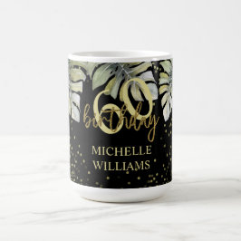 Elegant glitter guld palm kalligrafi födelsedag kaffemugg