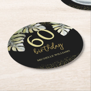 Elegant glitter guld palm kalligrafi födelsedag underlägg papper rund