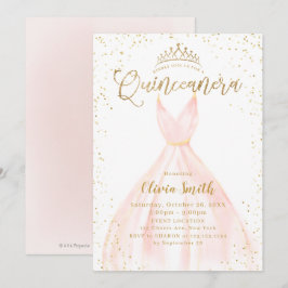 Elegant glitter guld & rosa Cinderella Quinceañera Inbjudningar