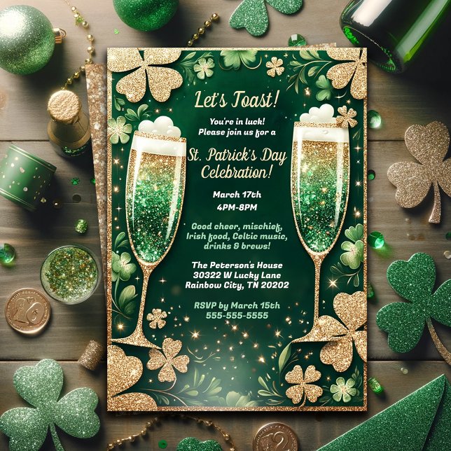Elegant Glitter Guld St. Patrick's Day Party Inbjudningar (Skapare uppladdad)