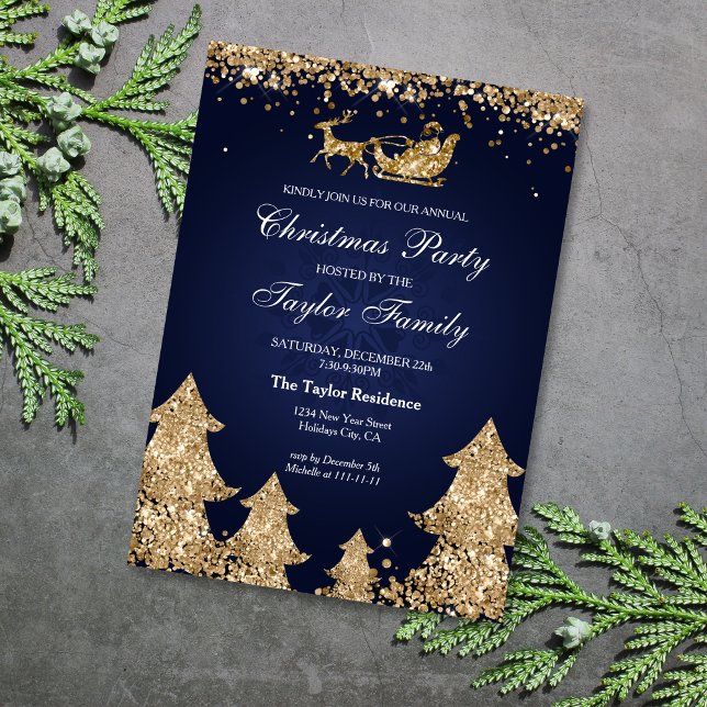 ELEGANT GLITTER JULGRAN PARTY i GULD Inbjudningar (Skapare uppladdad)