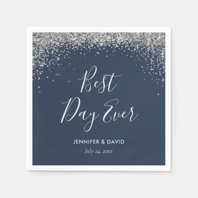 Elegant Glitter Konfetti Blåblå Bröllop Pappersservett (Framsidan)